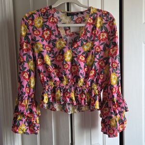 The Fifth Label Pink Floral Peplum Ruffle Blouse